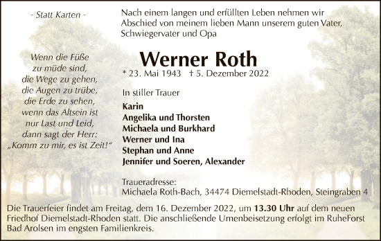 Traueranzeige von Werner Roth von WLZ
