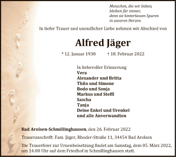 Traueranzeige von Alfred Jäger von WLZ