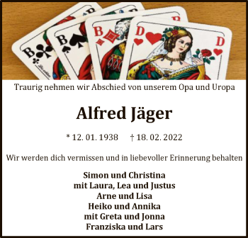 Traueranzeige von Alfred Jäger von WLZ