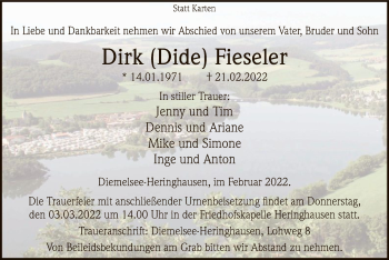 Traueranzeige von Dirk Fieseler von WLZ