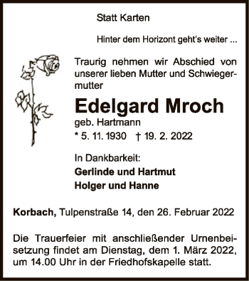 Traueranzeige von Edelgard Mroch von WLZ