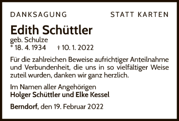 Traueranzeige von Edith Schüttler von WLZ