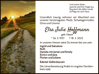 Traueranzeige von Elsa Julie Hoffmann von WLZ