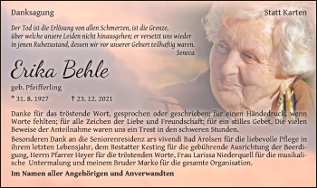 Traueranzeige von Erika Behle von WLZ