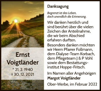 Traueranzeige von Ernst Voigtländer von WLZ