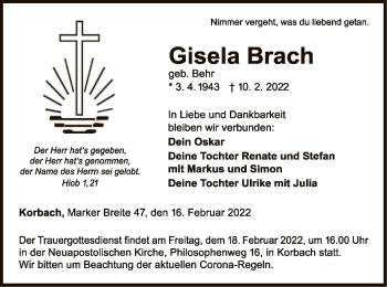 Traueranzeige von Gisela Brach von WLZ