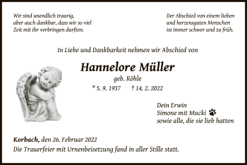 Traueranzeige von Hannelore Müller von WLZ