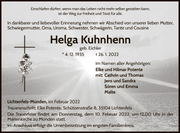 Traueranzeige von Helga Kuhnhenn von WLZ