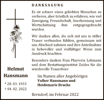 Traueranzeige von Helmut Hansmann von WLZ