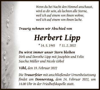 Traueranzeige von Herbert Lipp von WLZ