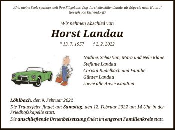 Traueranzeige von Horst Landau von HNA