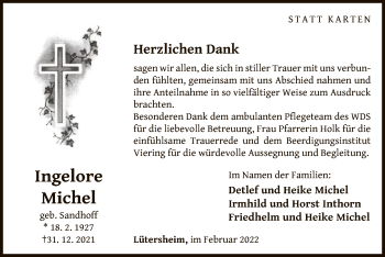 Traueranzeige von Ingelore Michel von WLZ