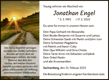 Traueranzeige von Jonathan Engel von WLZ