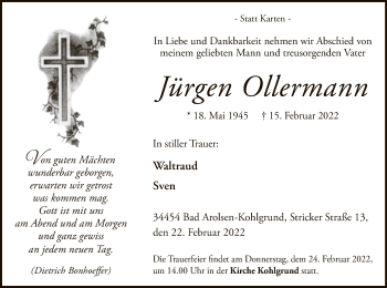 Traueranzeige von Jürgen Ollermann von WLZ