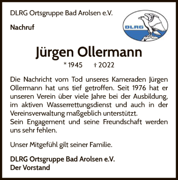 Traueranzeige von Jürgen Ollermann von WLZ
