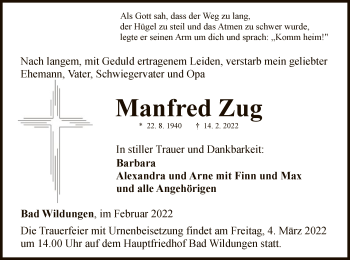 Traueranzeige von Manfred Zug von WLZ