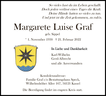 Traueranzeige von Margarete Luise Graf von HNA