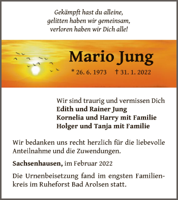 Traueranzeige von Mario Jung von WLZ