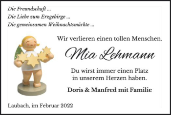 Traueranzeige von Mia Lehmann von WLZ