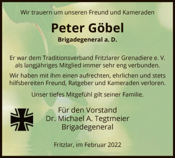 Traueranzeige von Peter Göbel von HNA