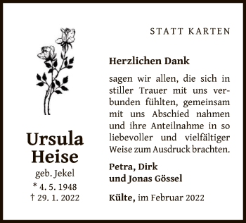 Traueranzeige von Ursula Heise von WLZ