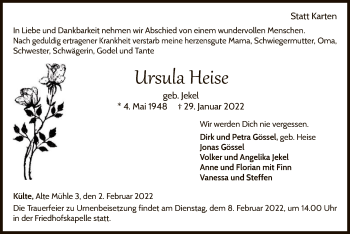 Traueranzeige von Ursula Heise von WLZ