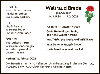 Traueranzeige von Waltraud Brede von WLZ