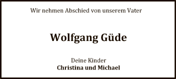 Traueranzeige von Wolfgang Güde von WLZ