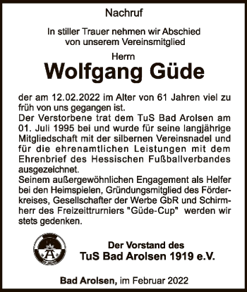 Traueranzeige von Wolfgang Güde von WLZ