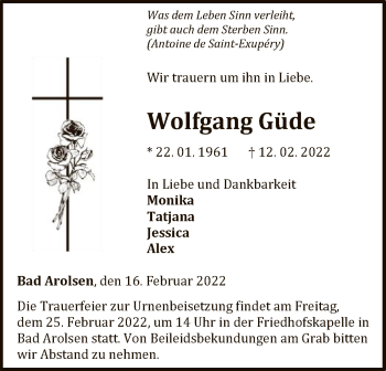 Traueranzeige von Wolfgang Güde von WLZ