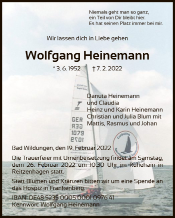 Traueranzeige von Wolfgang Heinemann von HNA