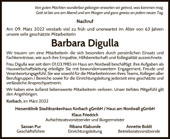 Traueranzeige von Barbara Digulla von WLZ