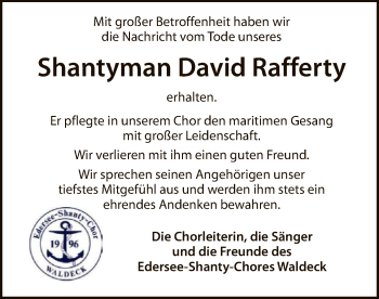 Traueranzeige von David Rafferty von WLZ