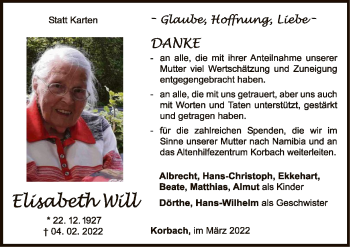 Traueranzeige von Elisabeth Will von WLZ