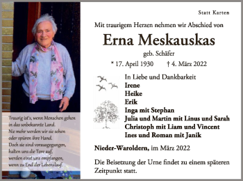 Traueranzeige von Erna Meskauskas von WLZ