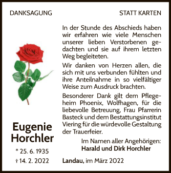 Traueranzeige von Eugenie Horchler von WLZ