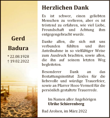 Traueranzeige von Gerd Badura von WLZ