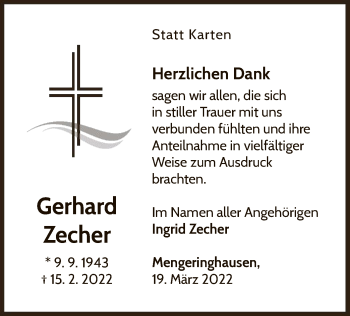 Traueranzeige von Gerhard Zecher von WLZ