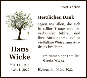 Traueranzeige von Hans Wicke von WLZ