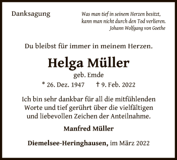 Traueranzeige von Helga Müller von WLZ