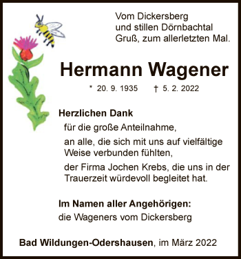 Traueranzeige von Hermann Wagener von WLZ