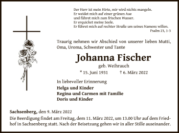 Traueranzeige von Johanna Fischer von WLZ