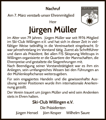 Traueranzeige von Jürgen Müller von WLZ