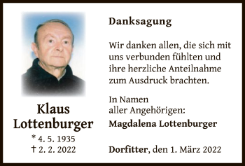 Traueranzeige von Klaus Lottenburger von WLZ