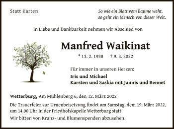 Traueranzeige von Manfred Waikinat von WLZ