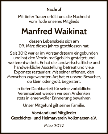 Traueranzeige von Manfred Waikinat von WLZ