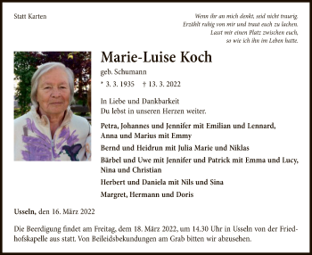 Traueranzeige von Marie-Luise Koch von WLZ