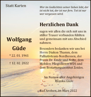 Traueranzeige von Wolfgang Güde von WLZ