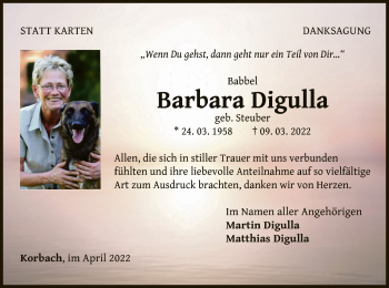 Traueranzeige von Barbara Digulla von WLZ