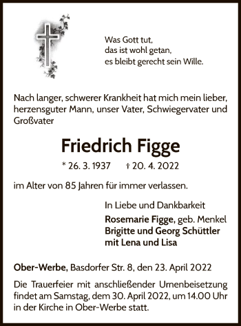 Traueranzeige von Friedrich Figge von WLZ